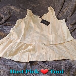 WAS. $30. DG2 By Diane Gilman STRIPED RUFFLE HEM SIDE PANEL TANK